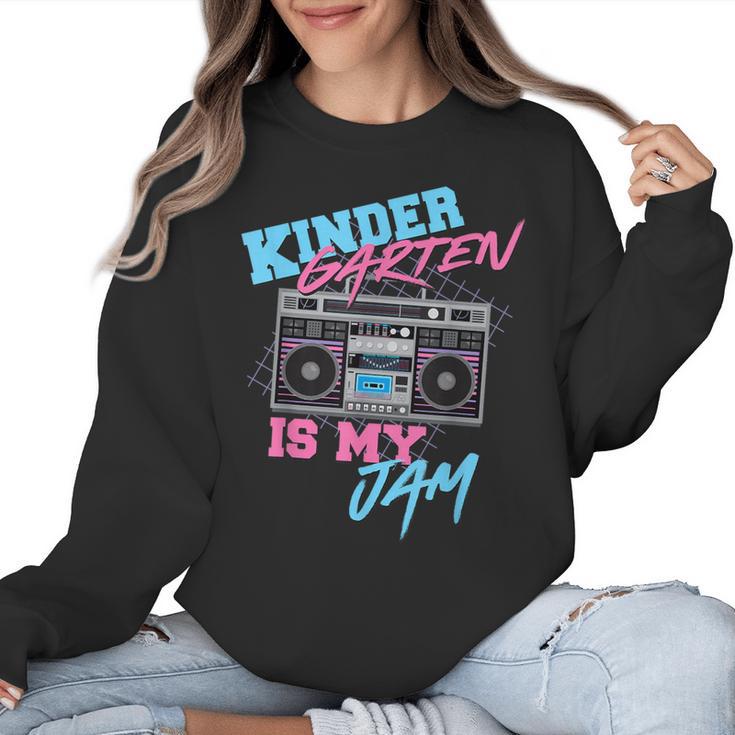 Kindergarten Is My Jam Vintage 80s Boombox Teacher Student Women Crewneck Sweatshirt