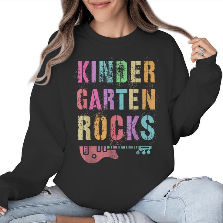 KINDERGARTEN ROCKS Teacher Crew Rock Star Kinder Team Women Crewneck Sweatshirt