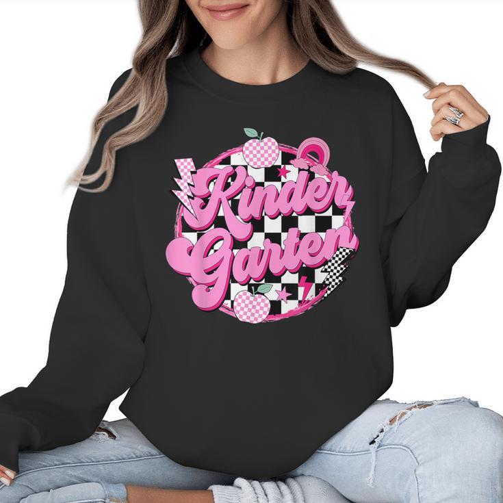 Kindergarten Teacher Women Checkered First Day Of School Women Crewneck Sweatshirt