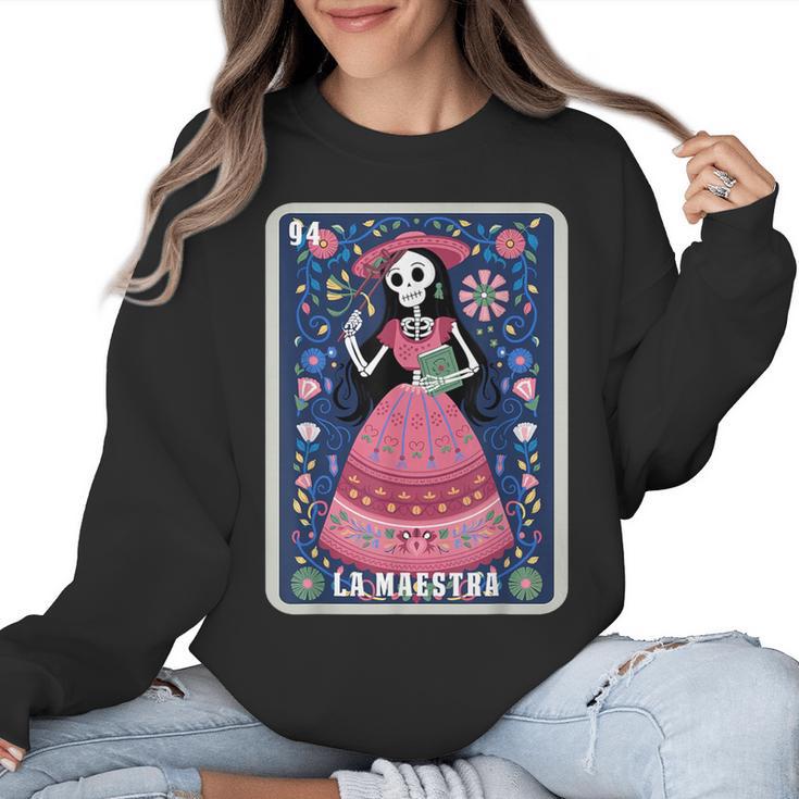 La Maestra Halloween Mexican Bingo Card Teacher Lottery Card Women Crewneck Sweatshirt, trending gift