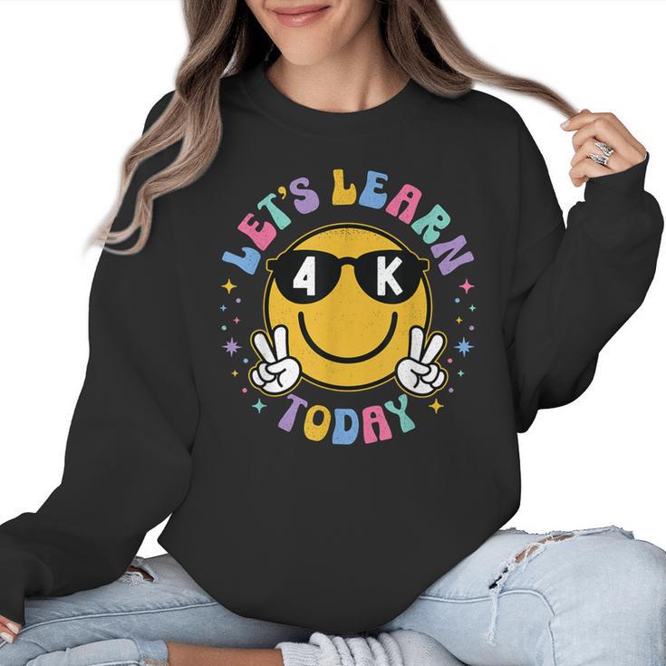 Lets Learn Today Shirt Smile Face 4K Teacher Back To School Women Crewneck Sweatshirt