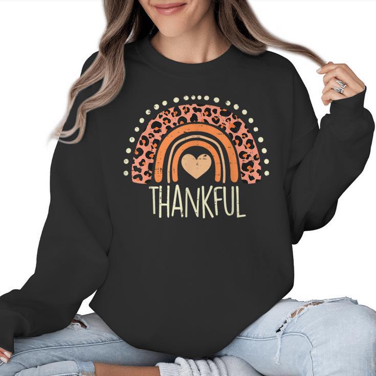 Leopard Rainbow Thankful Thanksgiving Teacher Women Kids Women Crewneck Sweatshirt