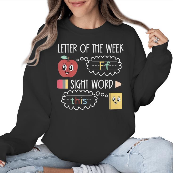 Letter Of The Week Ff Sight Word Teacher Squad Women Crewneck Sweatshirt