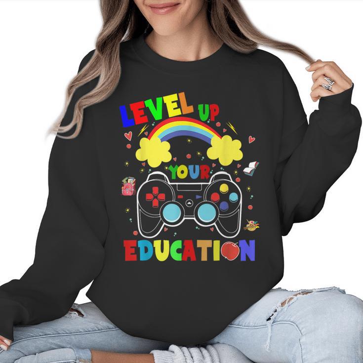 Level Up Your Education Gaming Inspired Teacher Gamers For Men Women Kids Women Crewneck Sweatshirt