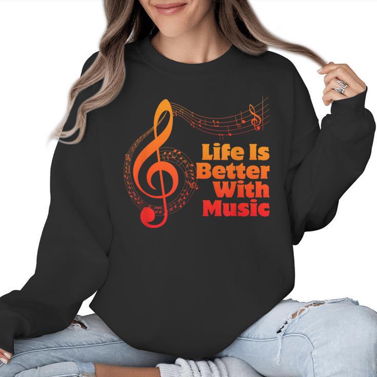 Life Is Better With Music Theory Musician Teacher Notes Clef Women Crewneck Sweatshirt