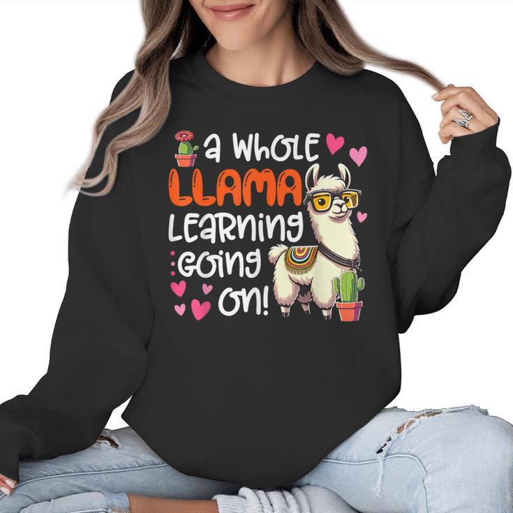 Llama Learning Teachers Students Alpaca Lover Back To School Women Crewneck Sweatshirt