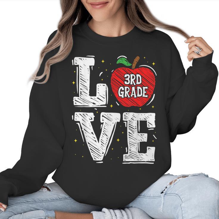 LOVE Apple 3rd Grade Teacher Student School Women Crewneck Sweatshirt