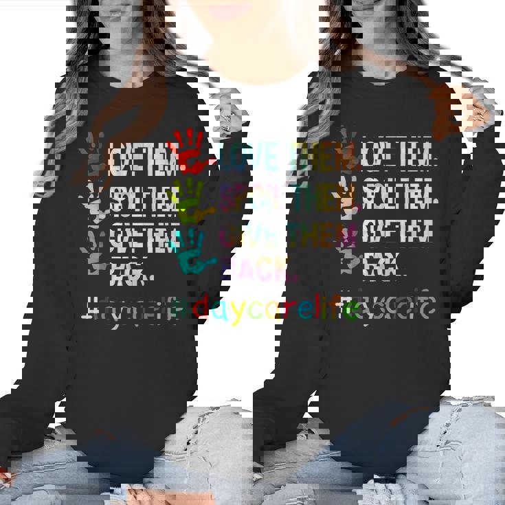 Love Daycare Provider Childcare Teacher Tie Dye Women Crewneck Sweatshirt