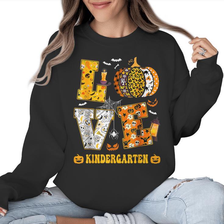 LOVE Kindergarten Pumpkin Teacher Student Halloween Costume Women Crewneck Sweatshirt