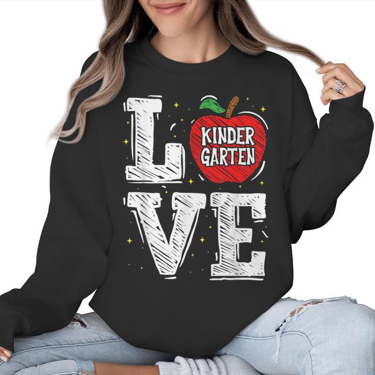 LOVE Kindergarten Teacher Student School Apple Women Crewneck Sweatshirt