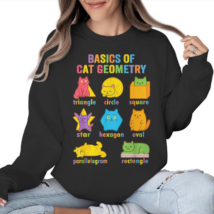 Math Cat Geometry Back To School Mathematics Teacher Women Crewneck Sweatshirt