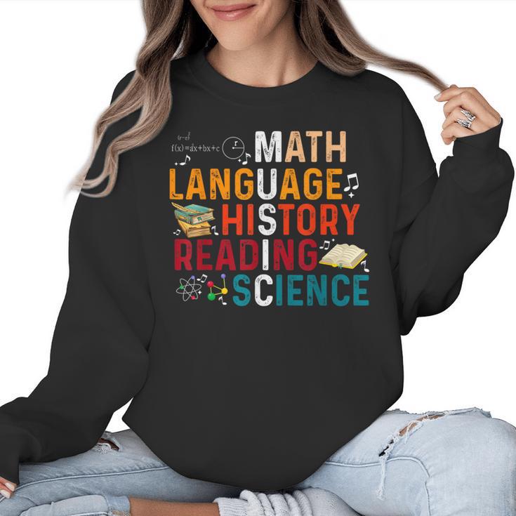Math Language History Reading Science Music Teacher Women Crewneck Sweatshirt