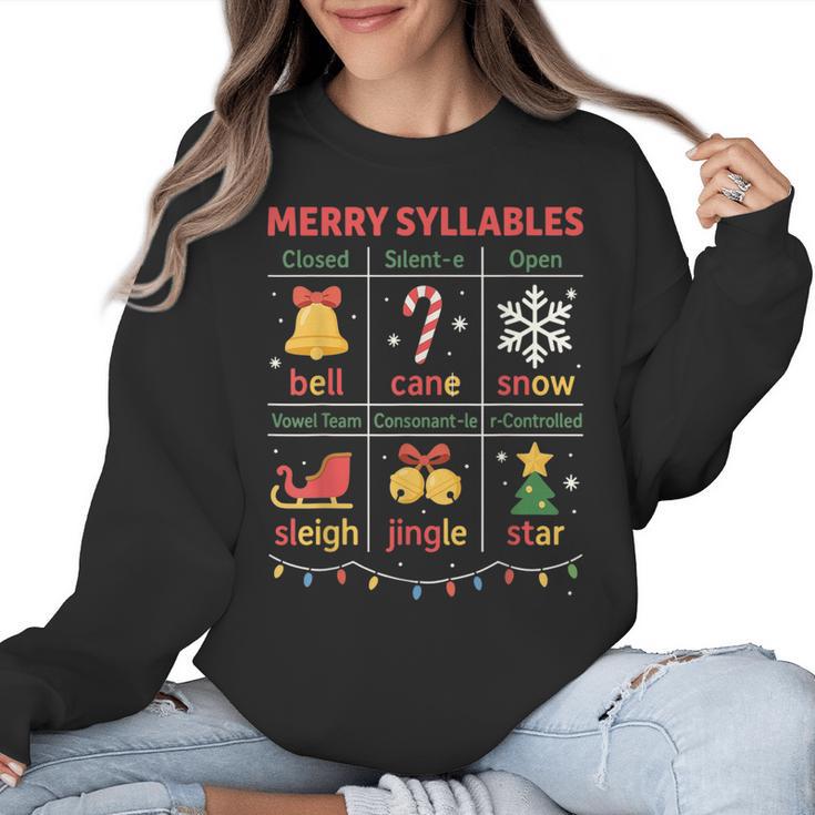 Merry Syllables Teacher Christmas Educational Kids Women Crewneck Sweatshirt