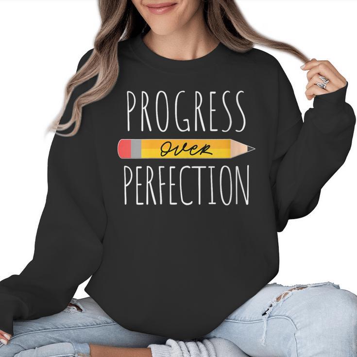 Motivational Progress Over Perfection Back To School Teacher Women Crewneck Sweatshirt