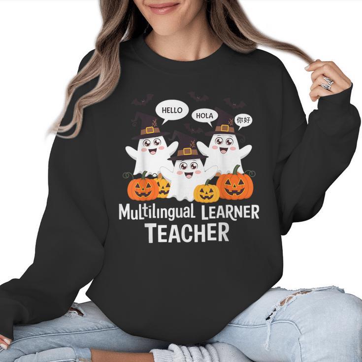 Multilingual Learner Teacher Spooky Halloween ESL Teacher Women Crewneck Sweatshirt