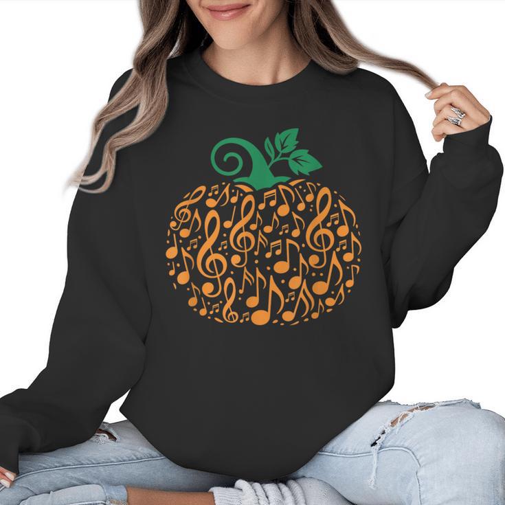 Music Notes Pumpkin Music Teacher Halloween Women Crewneck Sweatshirt