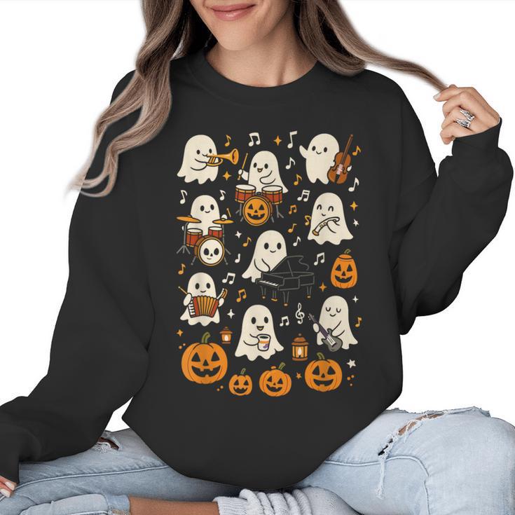 Music Teacher Orchestra Shirt Spooky Halloween Ghost Band Women Crewneck Sweatshirt