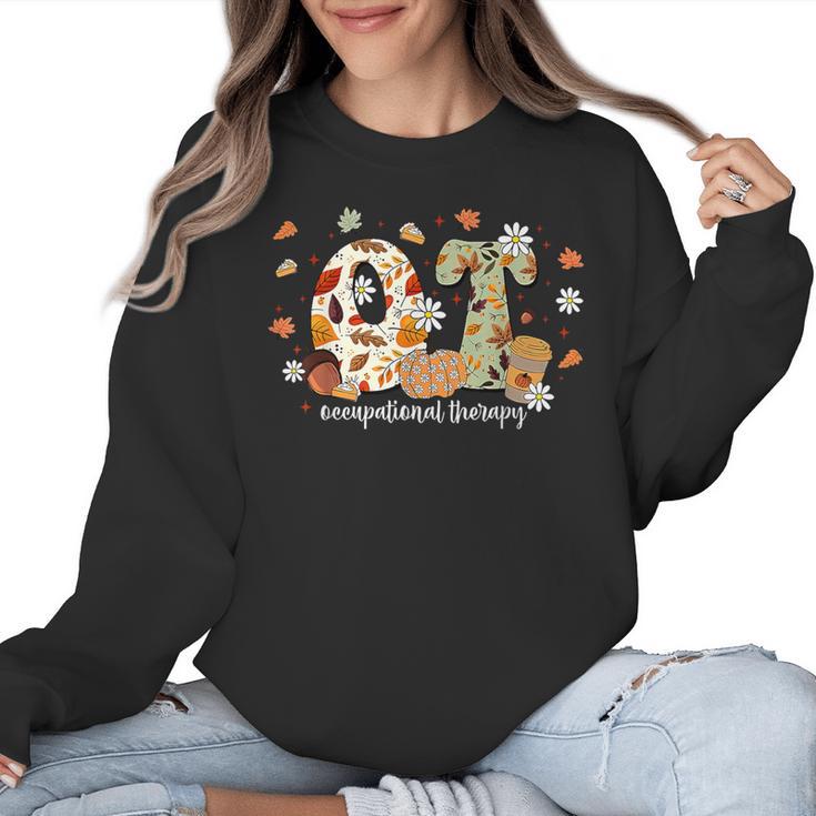 Occupational Therapy Fall Autumn Pumpkin Flower OTA Teacher Women Crewneck Sweatshirt