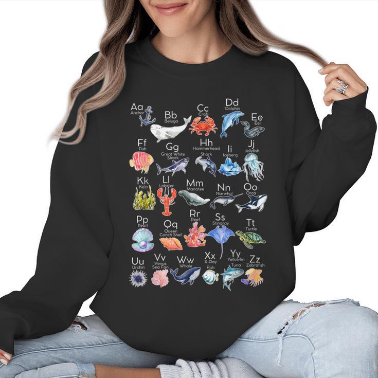 Ocean Animals Alphabet Cute Sea Life ABC Marine Kids Teacher Women Crewneck Sweatshirt, trending gift Ocean Animals Alphabet Cute Sea Life ABC Marine Kids Teacher Women Crewneck Sweatshirt, trending gift