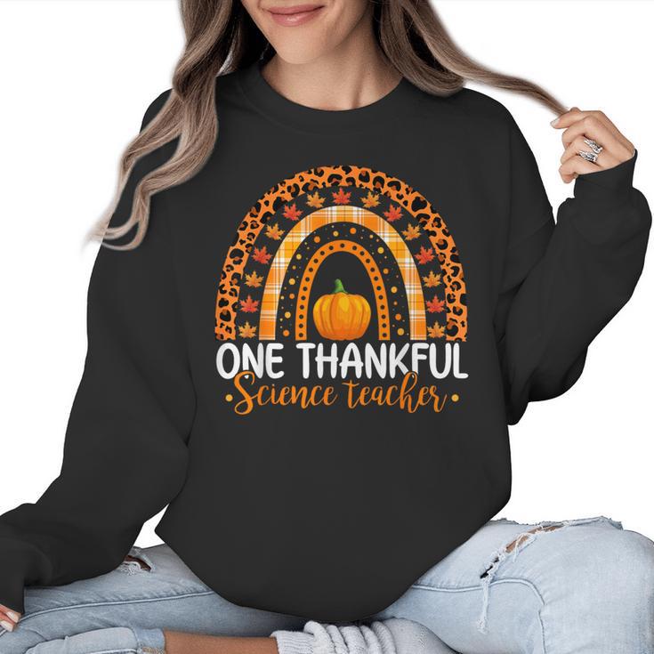 One Thankful Science Teacher Rainbow Boho Fall Thanksgiving Women Crewneck Sweatshirt