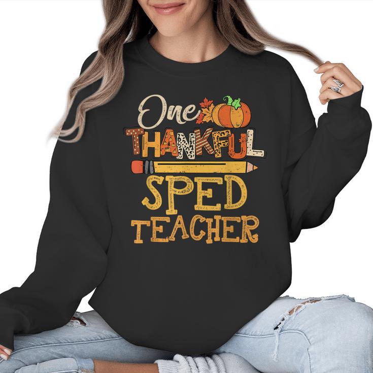 One Thankful Sped Teacher Cute Thanksgiving Women Women Crewneck Sweatshirt