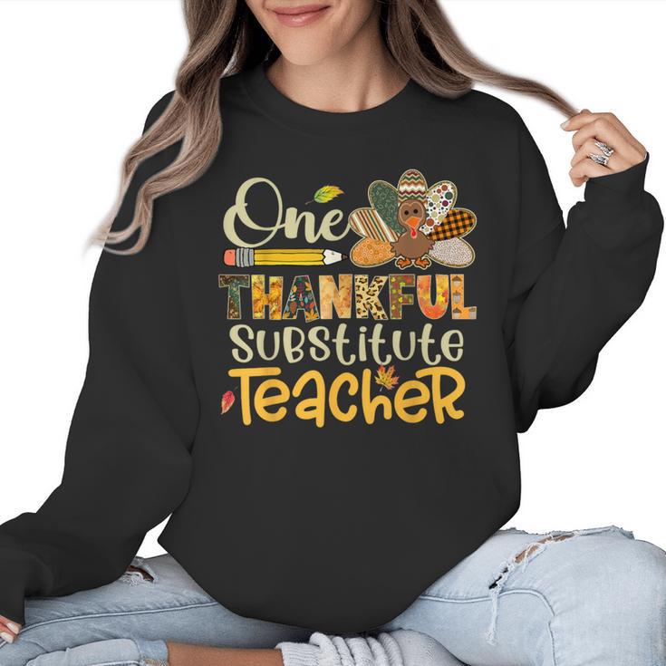 One Thankful Substitute Teacher Turkey Leopard Thanksgiving For Men Women Women Crewneck Sweatshirt