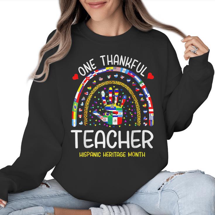 One Thankful Teacher Hispanic Heritage Month Countries Flags Women Crewneck Sweatshirt