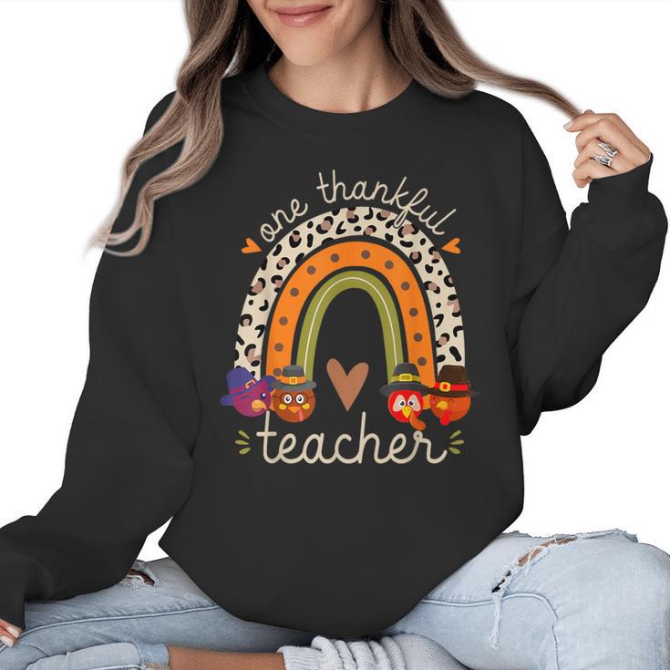 One Thankful Teacher Thanksgiving Turkey Rainbow Fall Women Crewneck Sweatshirt