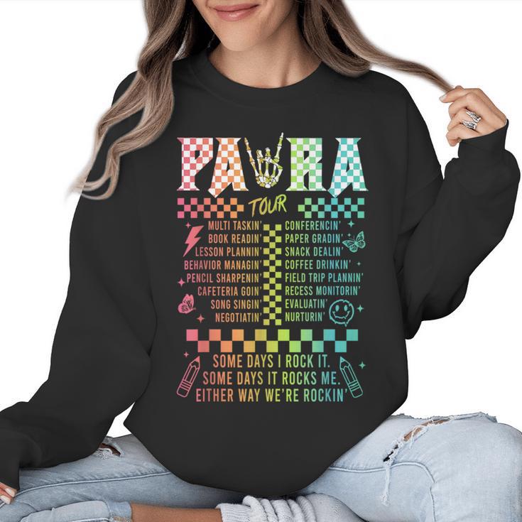 Para Tour Paraprofessional Squad Rock Teacher Back To School Women Crewneck Sweatshirt