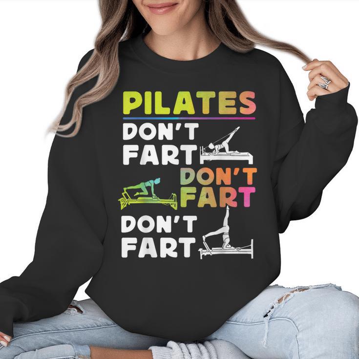 Pilates Instructor Teacher Watercolor Pilates Don't Fart Men Women Kids Women Crewneck Sweatshirt