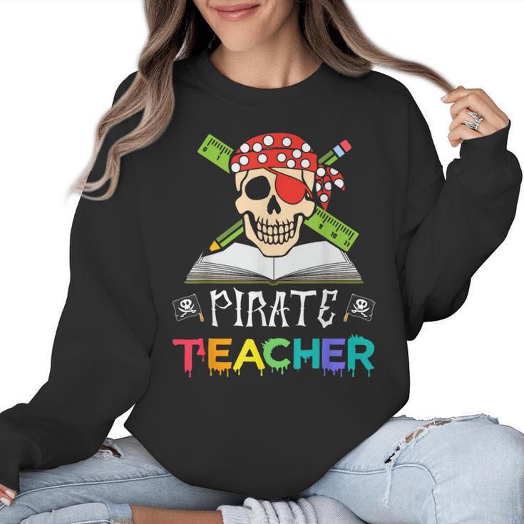Pirate Teacher Halloween Skull Adult Women Crewneck Sweatshirt