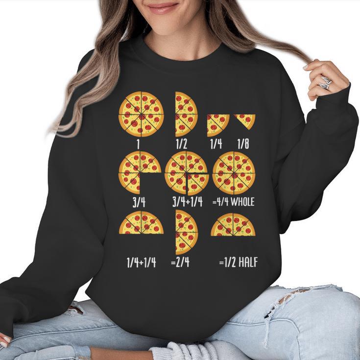 Pizza Slice Fraction Math Teacher Back To School Educational Women Crewneck Sweatshirt