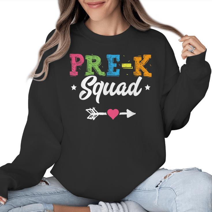 Pre-K Squad Teacher Student Kids Preschool Back To School Women Crewneck Sweatshirt