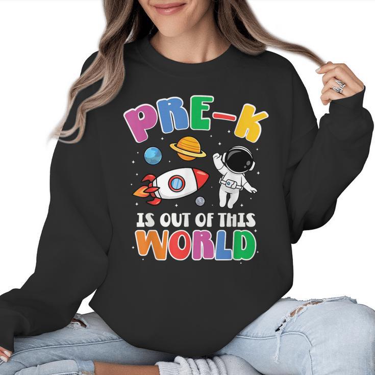 Pre-K Student Teacher Astronaut Space Back To School Women Crewneck Sweatshirt