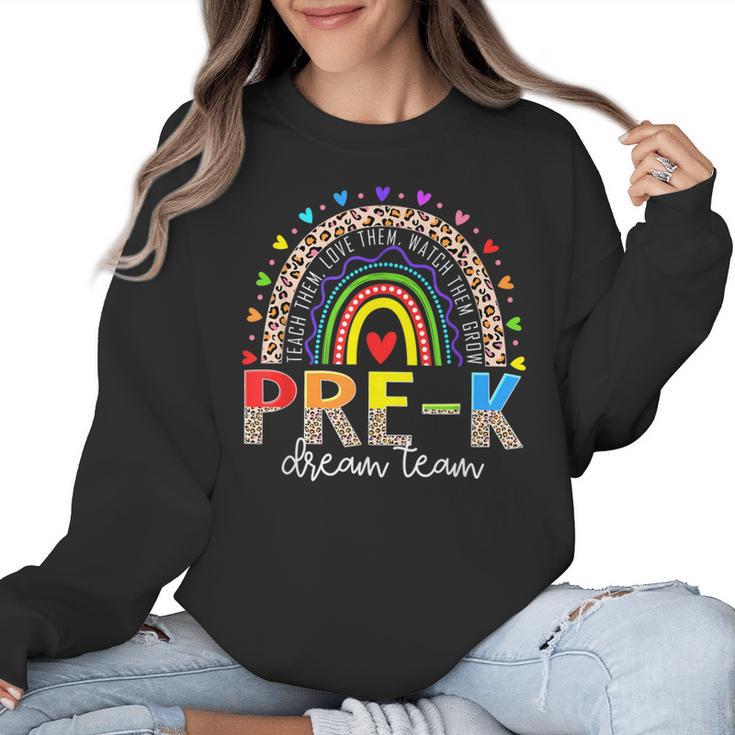 PreK Dream Team Leopard Rainbow Teacher Squad Back To School Women Crewneck Sweatshirt