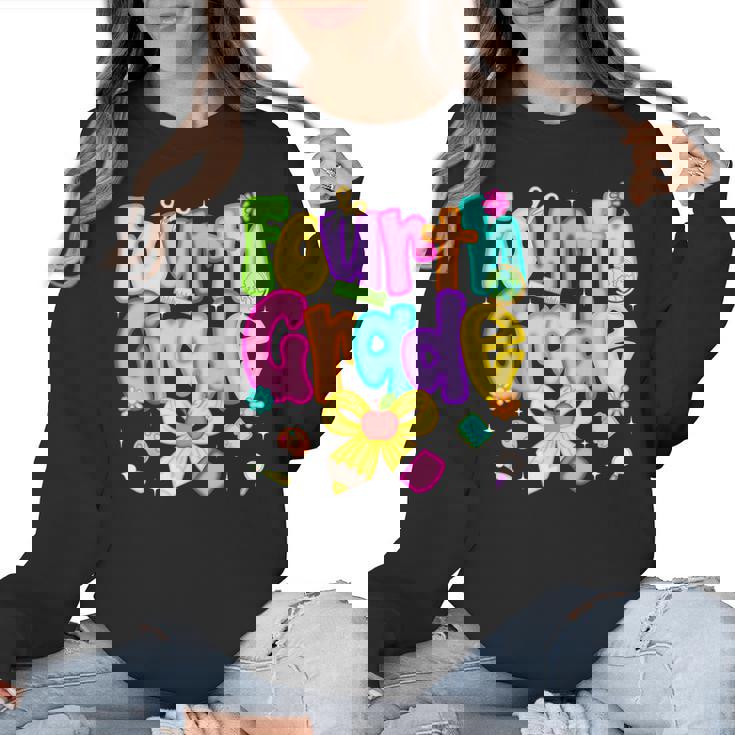 Preppy Fourth Grade Back To School 4th Grade Teacher Girls Women Crewneck Sweatshirt