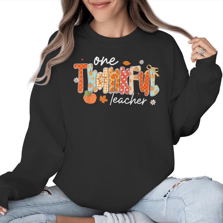 Preppy One Thankful Teacher Coquette Thanksgiving Teacher Women Crewneck Sweatshirt