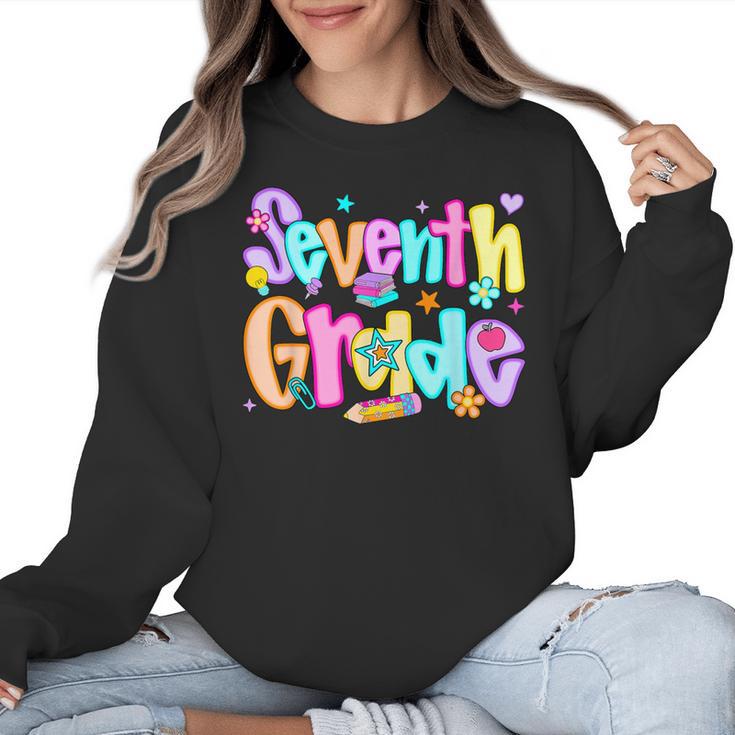 Preppy Seventh Grade Back To School 7th Grade Teachers Girls Women Crewneck Sweatshirt