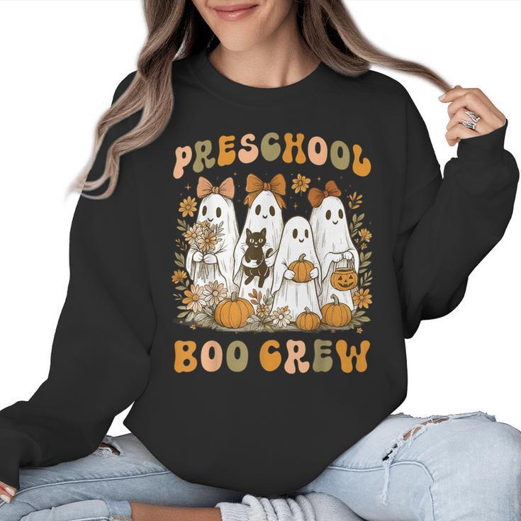Preschool Boo Crew Halloween Teacher Ghost Costume Matching Women Crewneck Sweatshirt