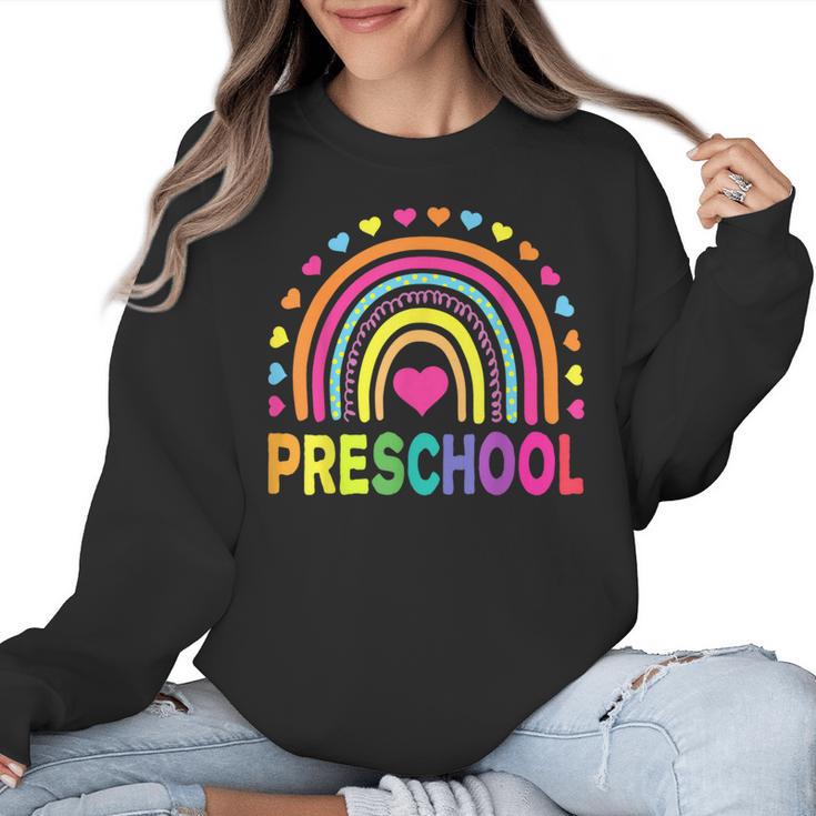 Preschool Rainbow Girls Boys Kids Teacher Back To School Women Crewneck Sweatshirt