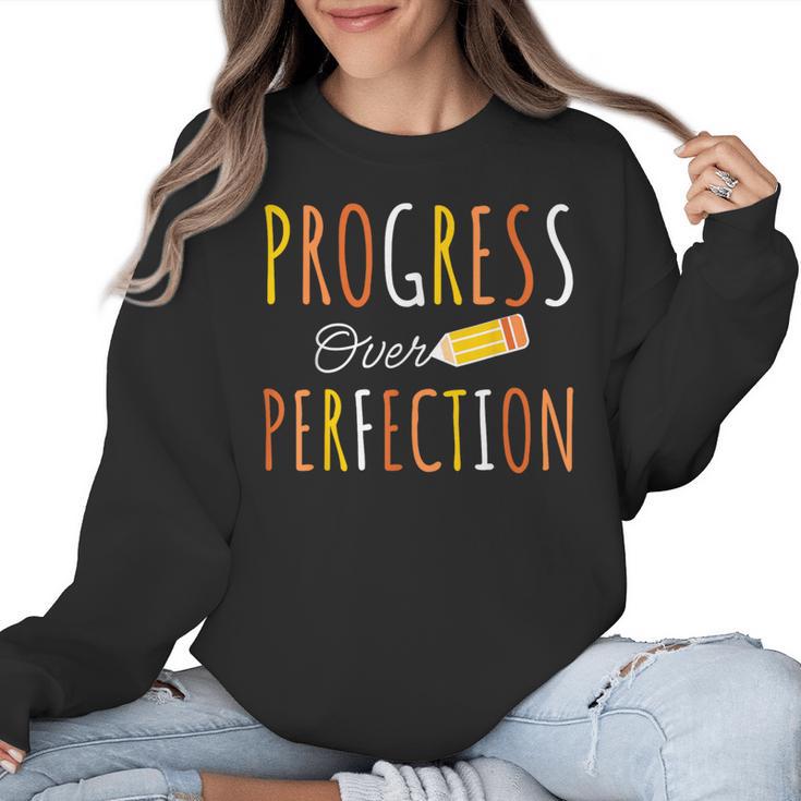 Progress Over Perfection Teacher Pencil Back-To-School Women Crewneck Sweatshirt