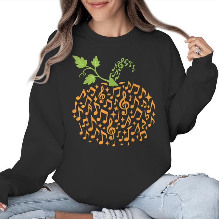 Pumpkin Music Notes Fall Teacher Autumn Halloween Women Crewneck Sweatshirt