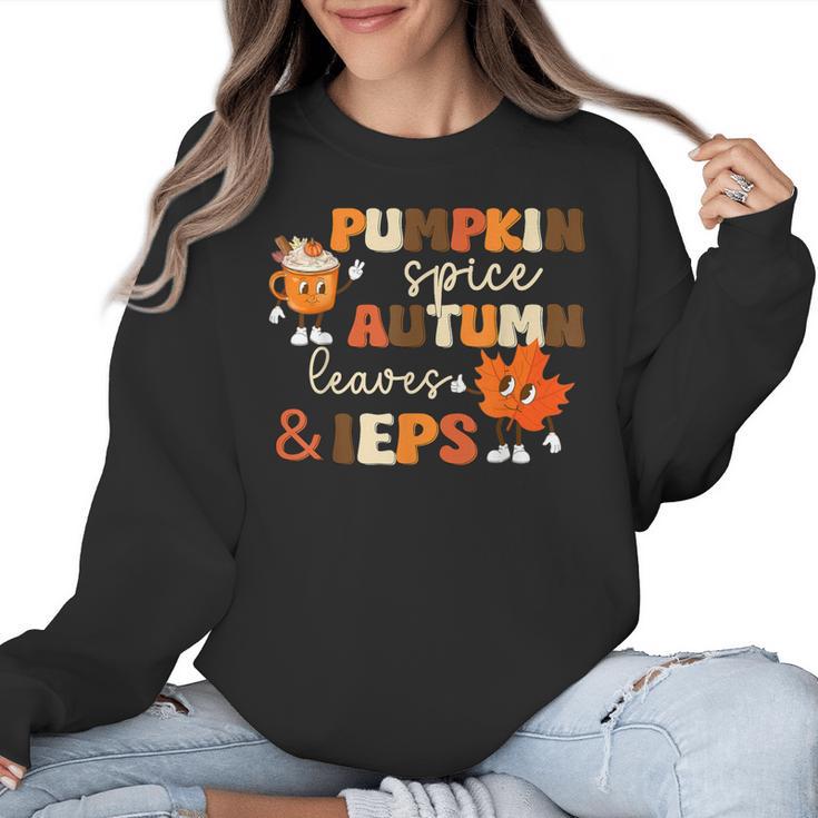 Pumpkin Spice Autumn Leaves IEPS Sped Teacher Fall Women Crewneck Sweatshirt
