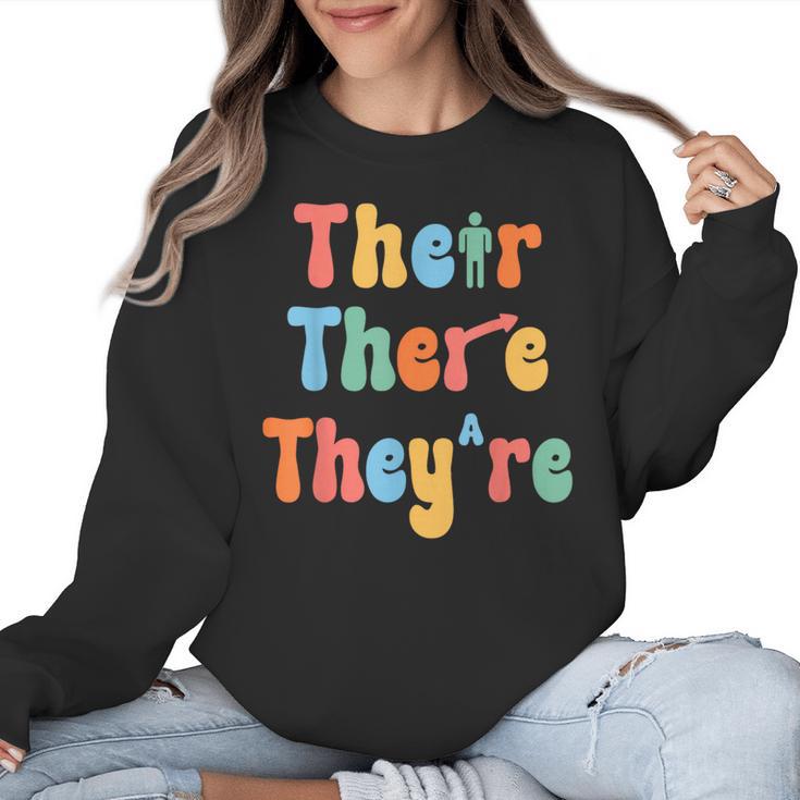 There Their They'Re English Class Grammar Joke Teacher Women Crewneck Sweatshirt