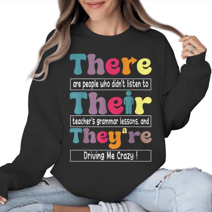 There Their They'Re English Teacher Grammar Memes Women Crewneck Sweatshirt