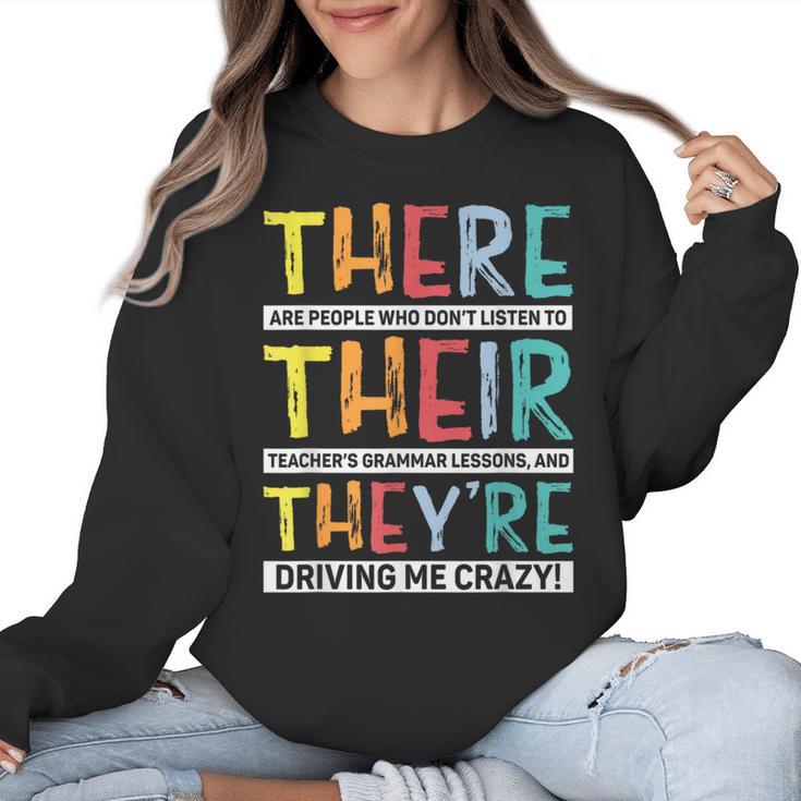 There Their They’Re Grammar Joke For English Teacher Student Women Crewneck Sweatshirt