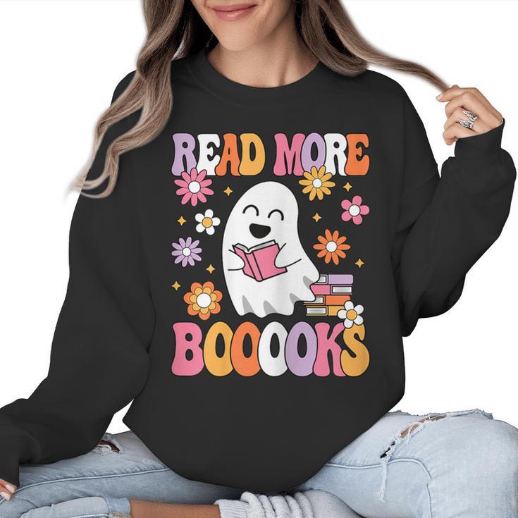 Read More Books Groovy Halloween Teacher Women Women Crewneck Sweatshirt