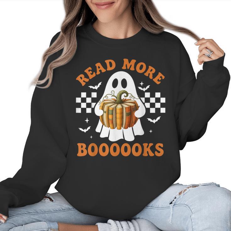 Read More Books Halloween Retro Pumpkin Reading Fall Teacher Women Crewneck Sweatshirt