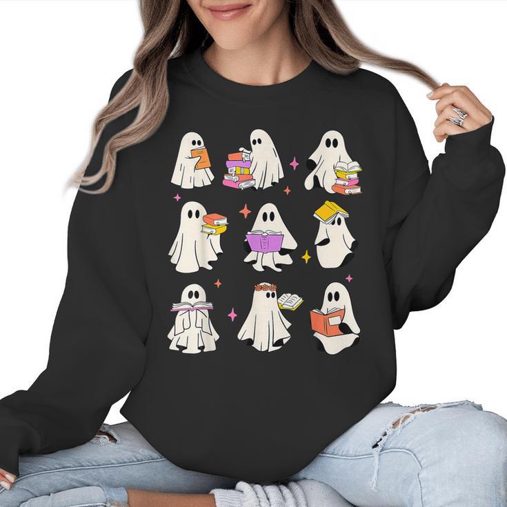 Read More Books Spooky Teacher Halloween Ghost Reading Book Women Crewneck Sweatshirt