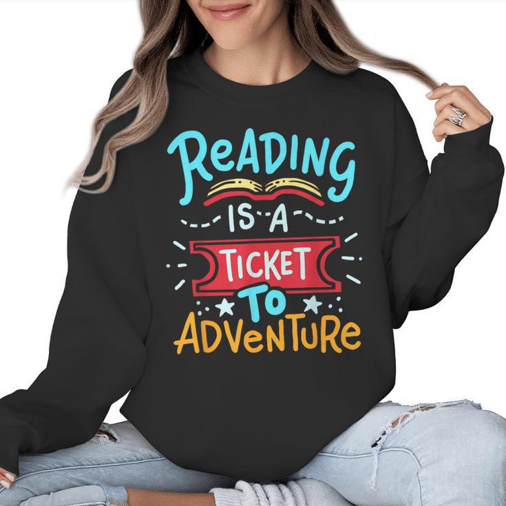 Reading Adventure Library Student Teacher Book Women Crewneck Sweatshirt